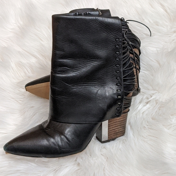 Sam Edelman black leather lace up heeled booties - Picture 3 of 9
